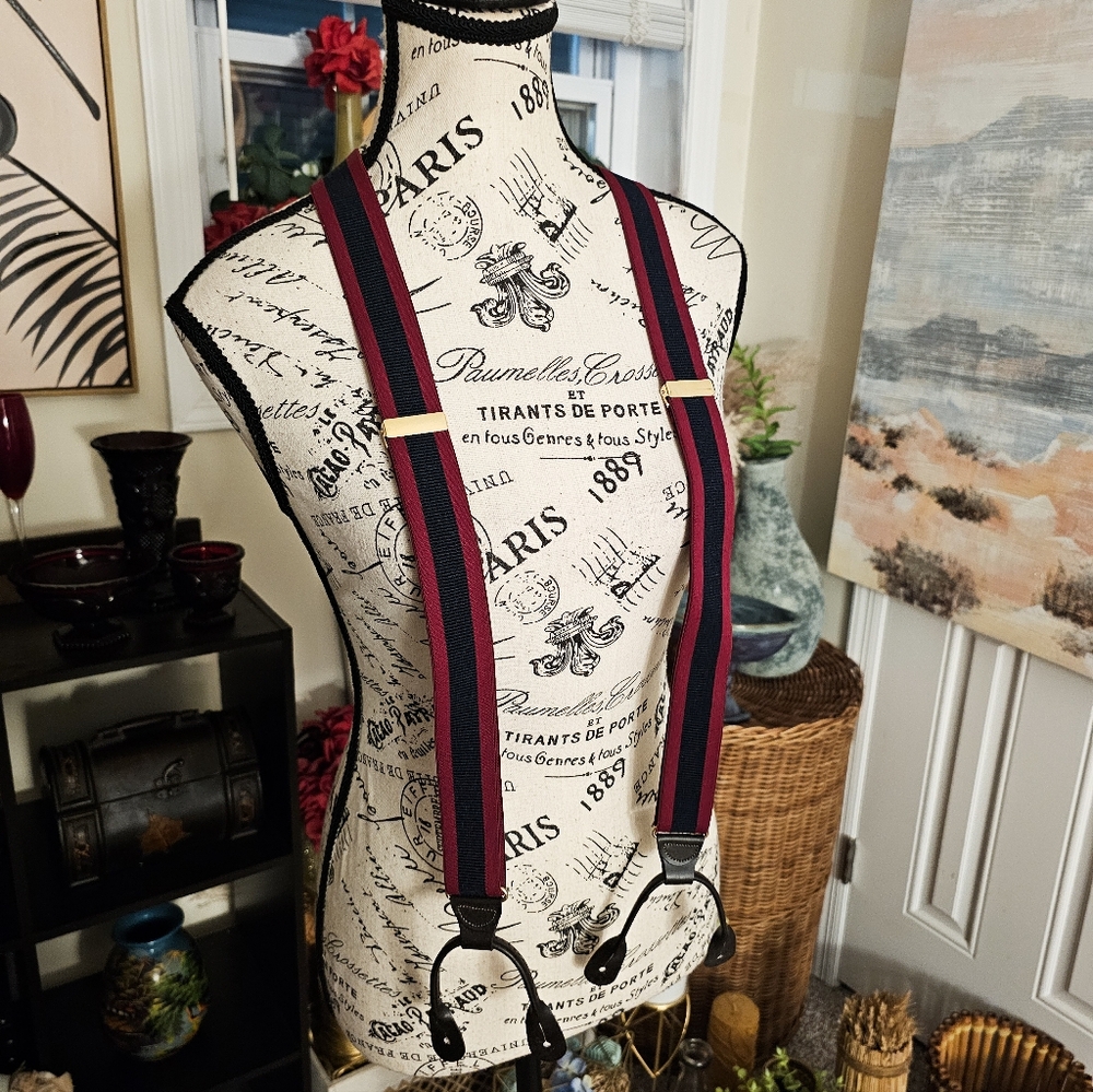 Vintage Pelican USA Suspenders | Navy & Red Adjustable Braces